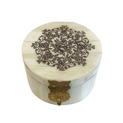 Floral Engraved Ox Bone & Wood Keepsake Box