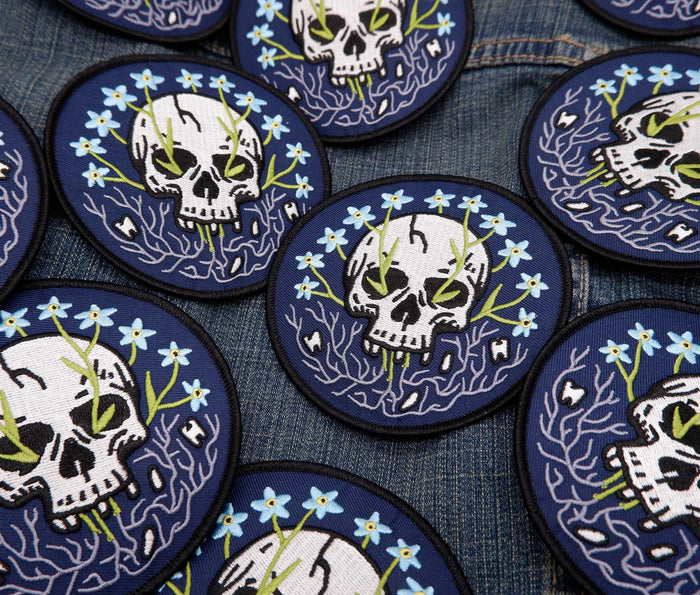 Forget Me Not Embroidered Skull Patch