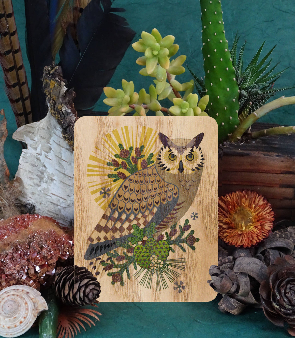 Great Horned Owl Wood Greeting Card