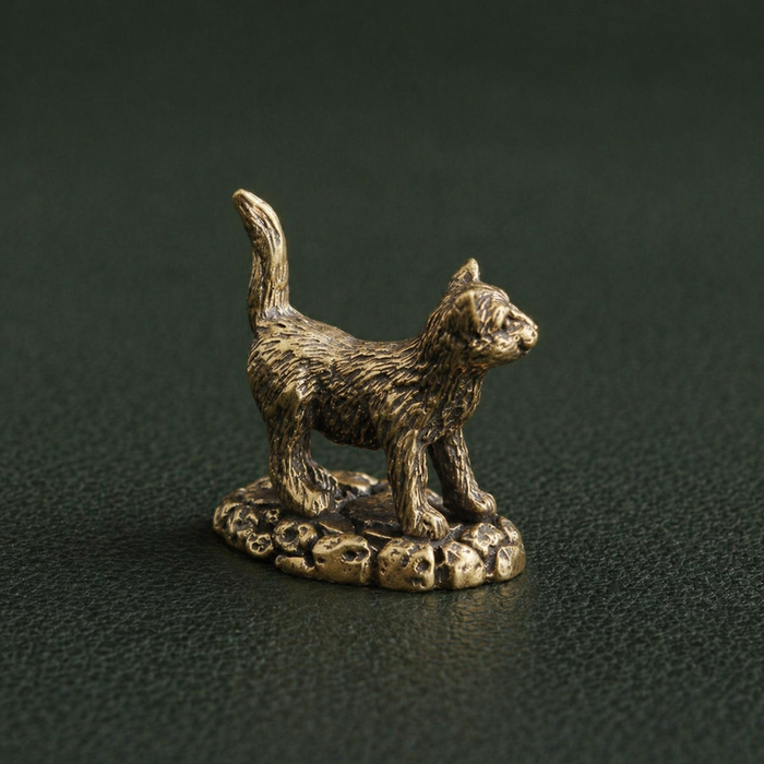 Antique Brass Cobblestone Cat Figurine