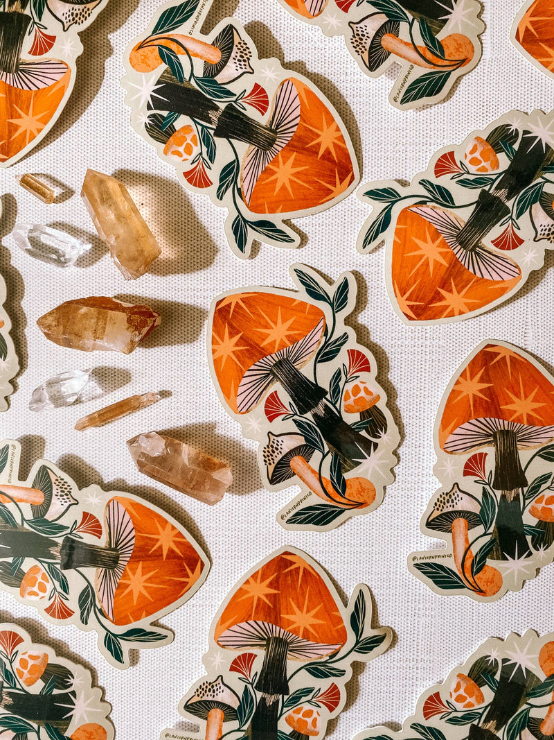 Orange Mushroom Trio Vinyl Sticker