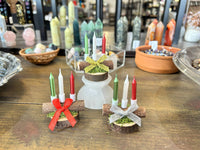 Mini Yule Log with Ribbon and Candles