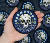 Forget Me Not Embroidered Skull Patch