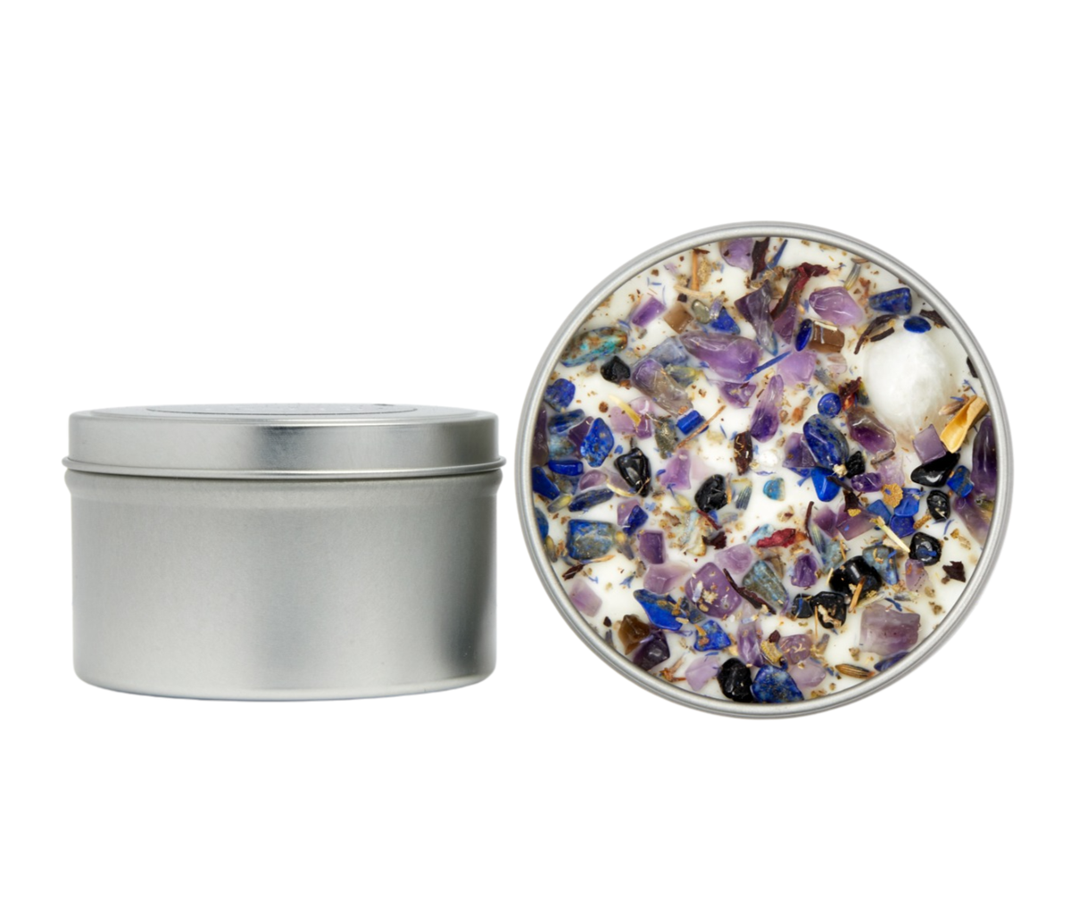 Bergamot New Moon Intention Candle with Lapis Lazuli and Amethyst