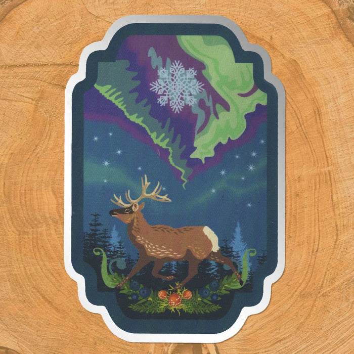 Aurora Reindeer Matte Mirror PVC-Free Sticker