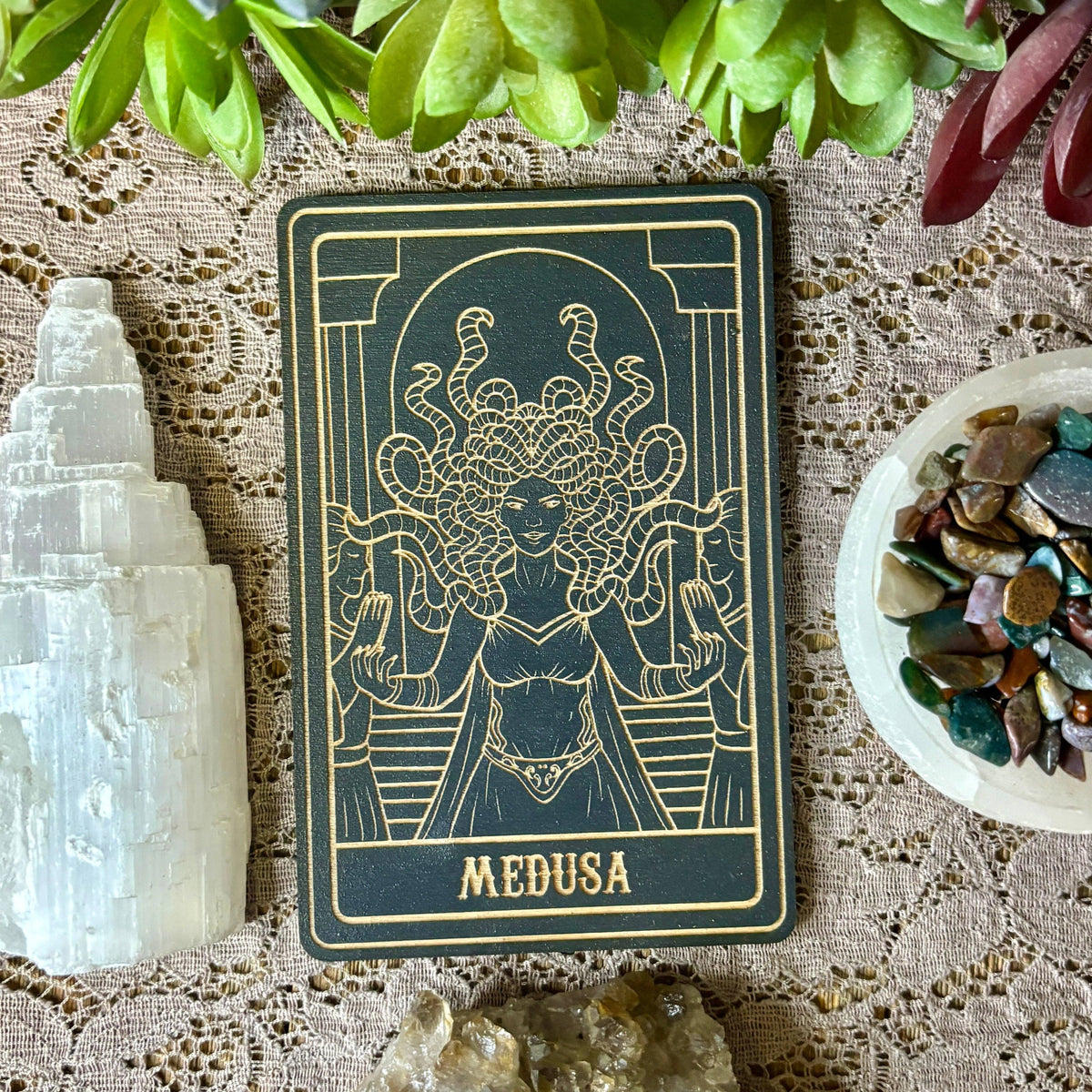 Medusa Deity Card | Altar Decor | Wall Art | Shelf Leaner