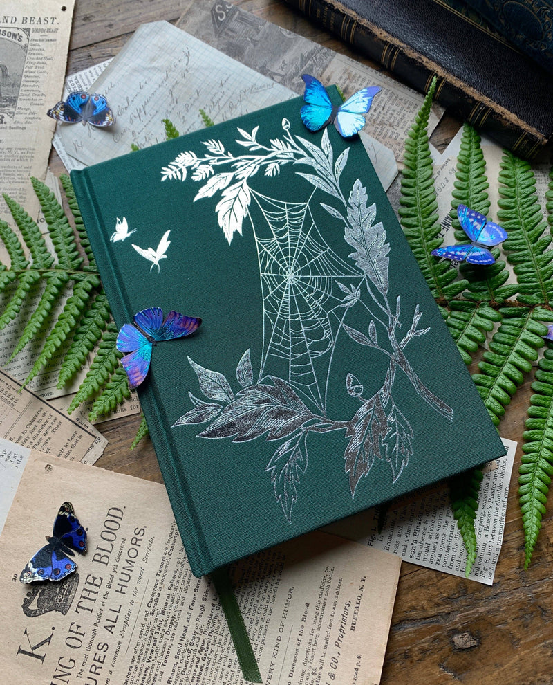 Forest Cobweb Sketchbook with Green Linen Binding & Foil Stamping