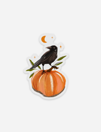 Crow with Pumpkin Clear Vinyl Sticker