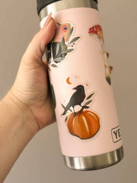 Crow with Pumpkin Clear Vinyl Sticker
