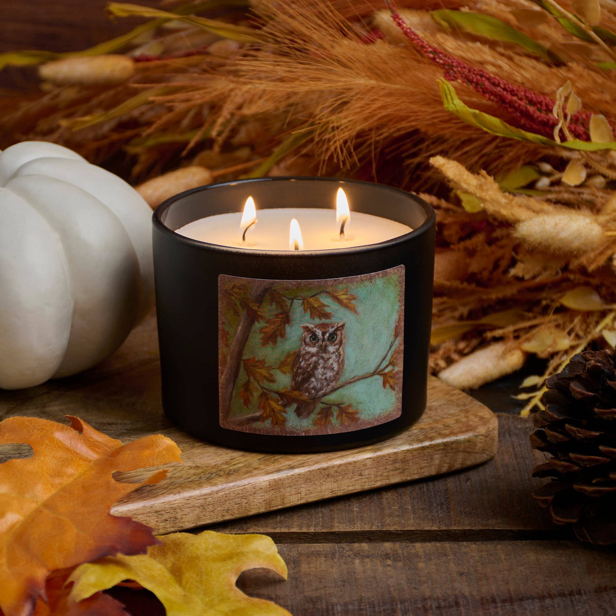 Autumn Owl Three-Wick Soy Candle