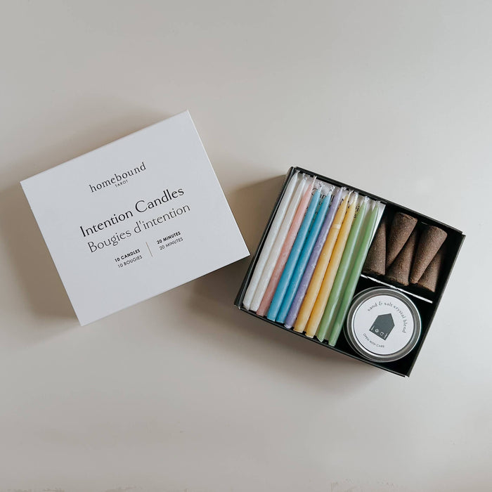 Intention Candle Ritual Kit | 10-Candle Set with Salt Crystal Blend & Incense
