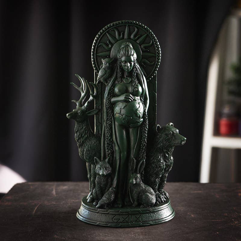 Gaia Goddess of Earth Statue in Dark Green Resin