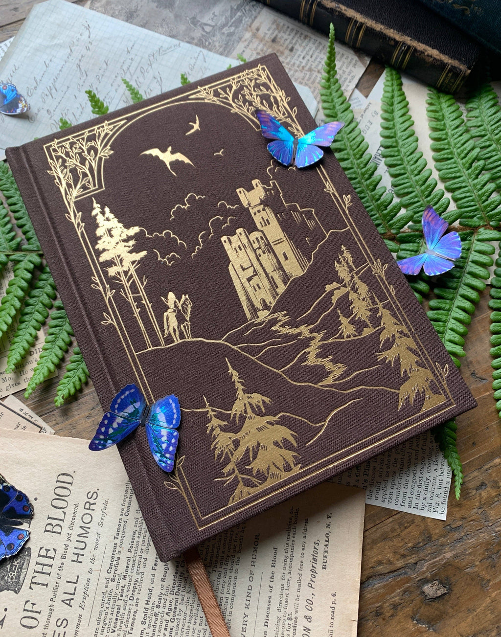 Wandering Knight Fairy Tale Dot Journal with Brown Linen Binding & Gold Foil