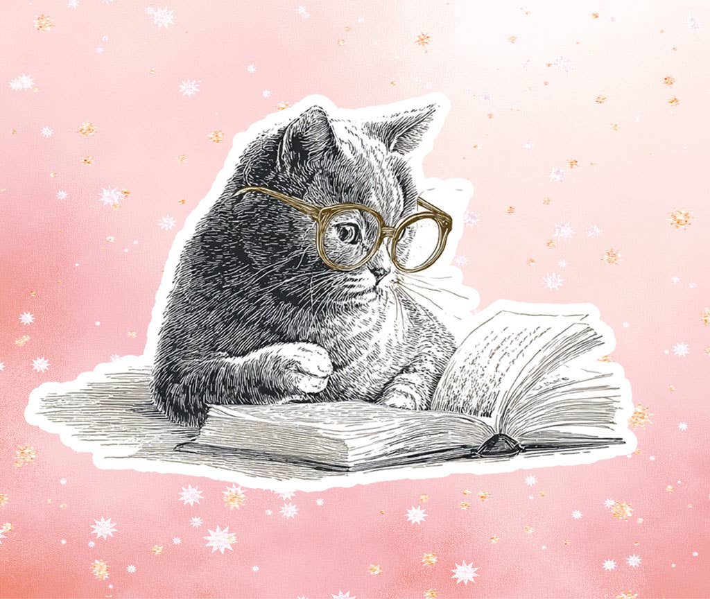 Literary Kitty Cat Vinyl Sticker