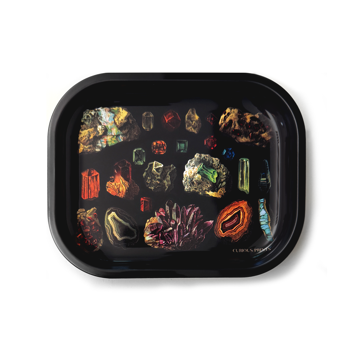 Crystals & Minerals Vintage Illustration Metal Trinket Tray