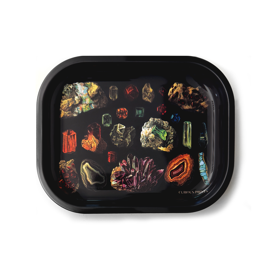 Crystals & Minerals Vintage Illustration Metal Trinket Tray