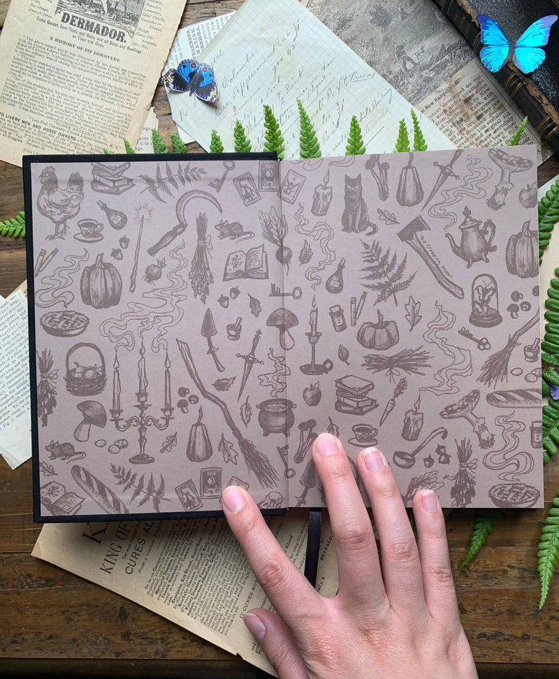 Woodland Cottage Lined Journal with Black Linen Binding & Foil Stamping