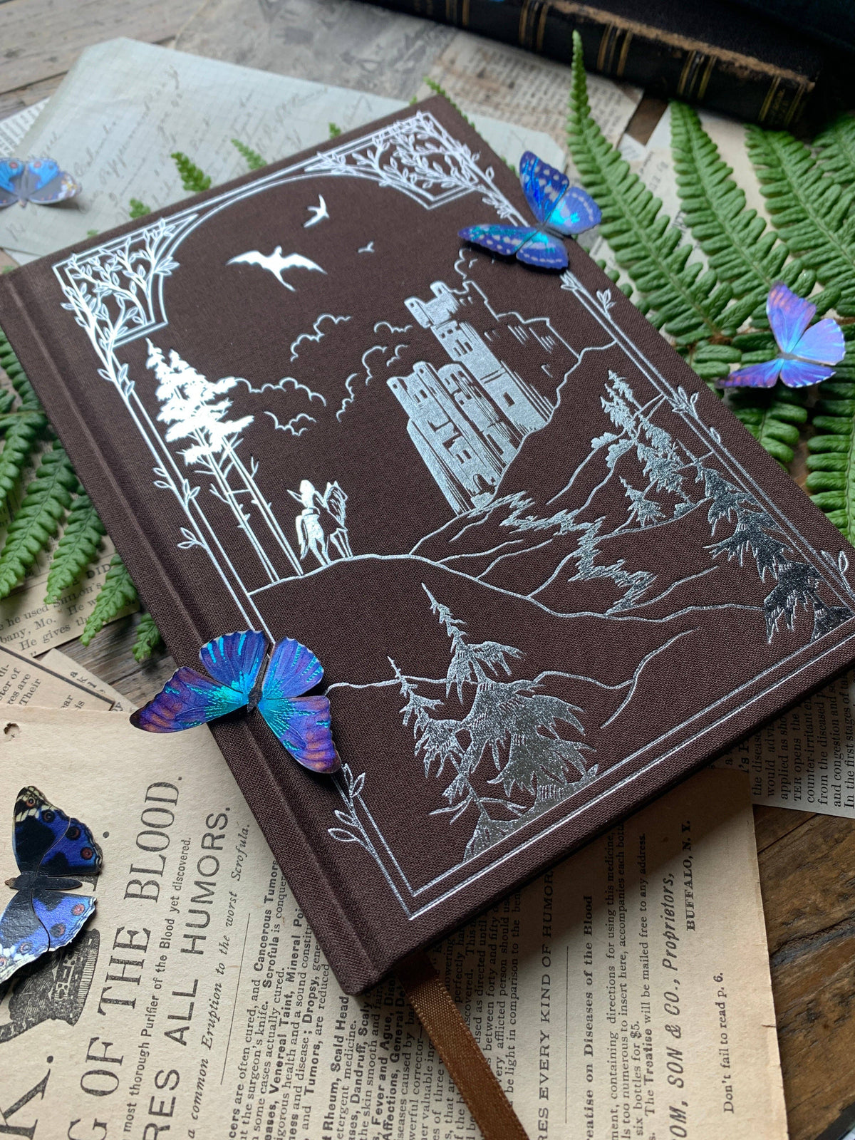 Wandering Knight Fairy Tale Dot Journal with Brown Linen Binding & Gold Foil