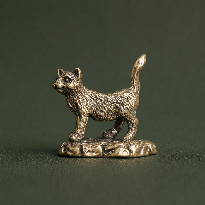 Antique Brass Cobblestone Cat Figurine