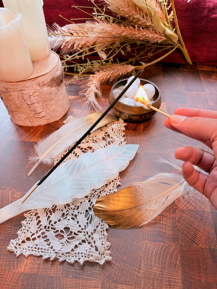 Feather Selenite Incense Burner