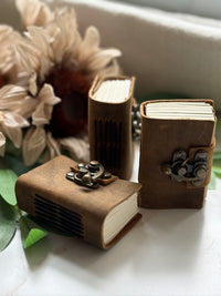 Mini Brown Leather Grimoire Journals with Metal Lock