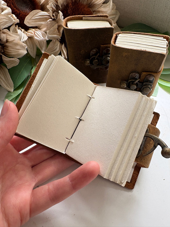 Mini Brown Leather Grimoire Journals with Metal Lock
