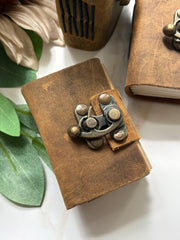 Mini Brown Leather Grimoire Journals with Metal Lock