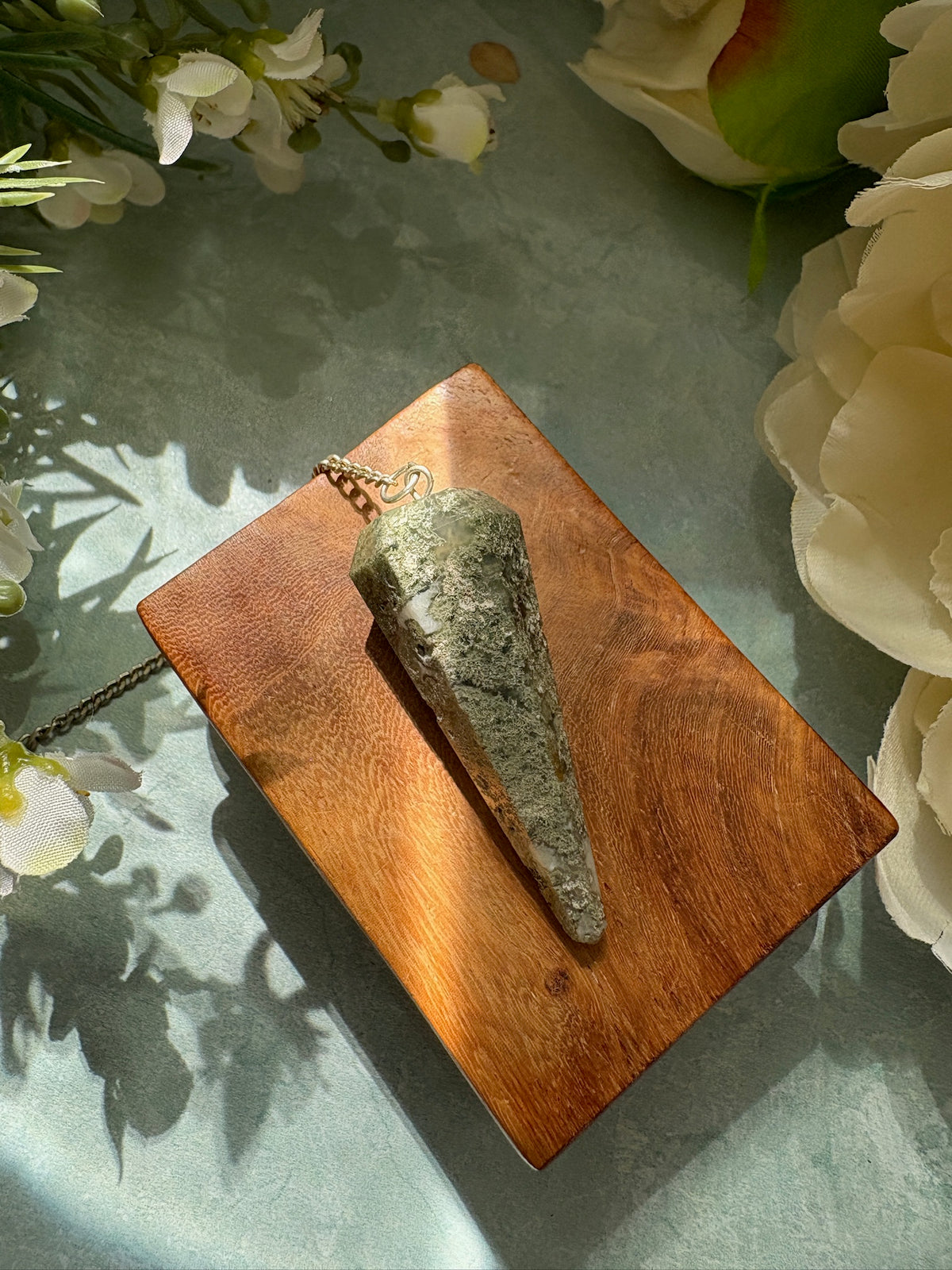 Moss Agate Crystal Pendulum for Nature's Wisdom