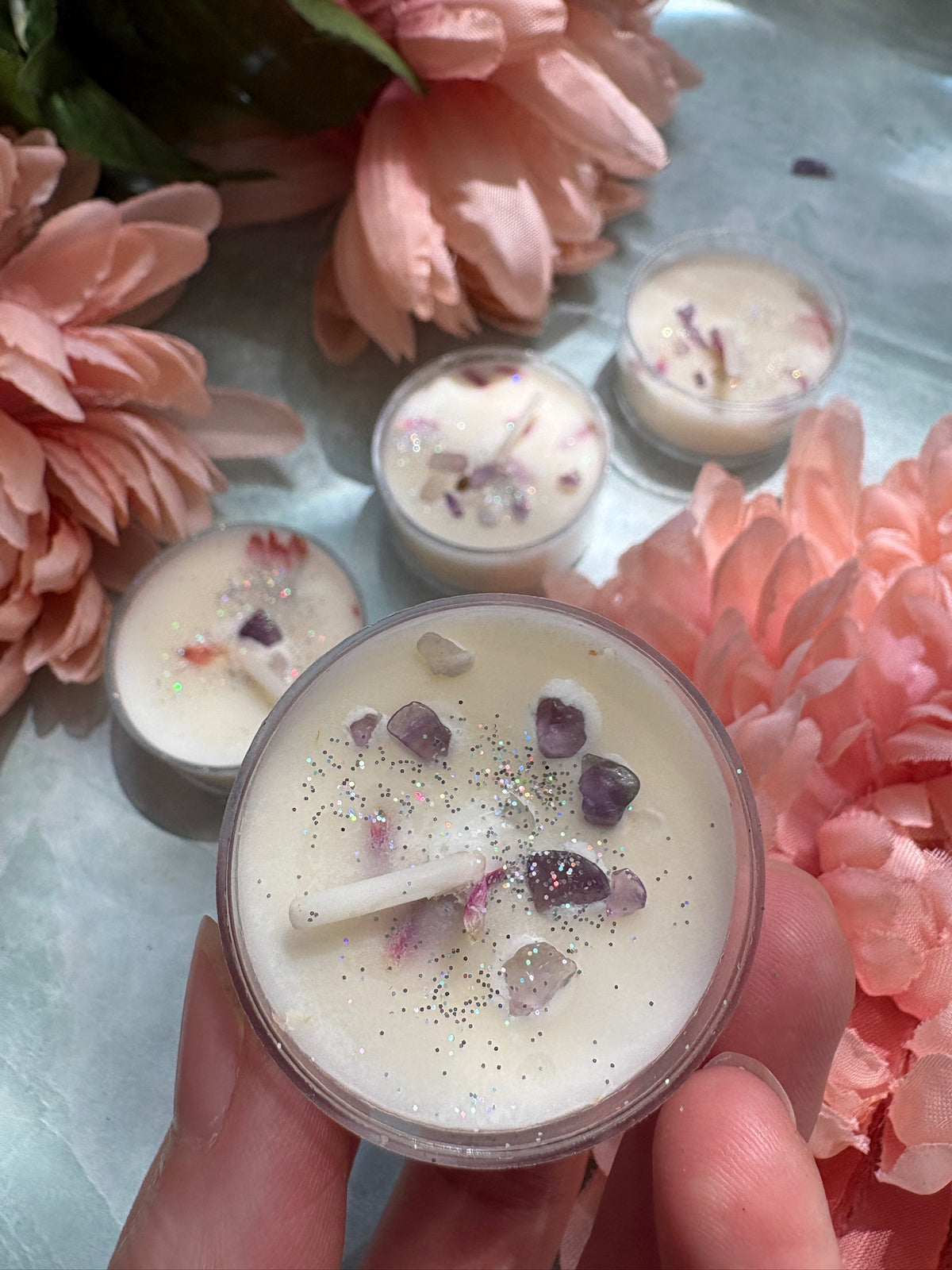 Peace & Spiritual Connection Spell Candle with Amethyst, Sea Salt & Orchid