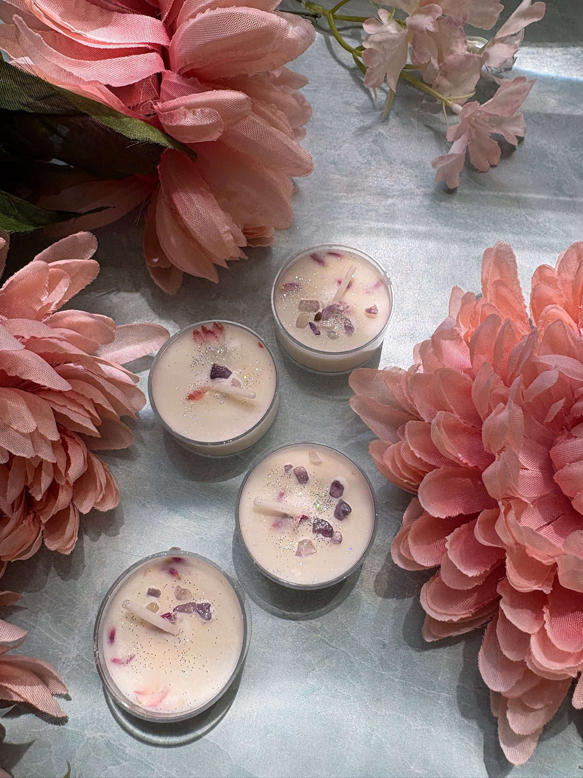 Peace & Spiritual Connection Spell Candle with Amethyst, Sea Salt & Orchid