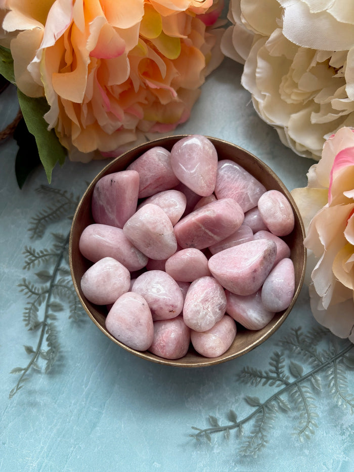 Bowl of Tumbled Pink Petalite Stones