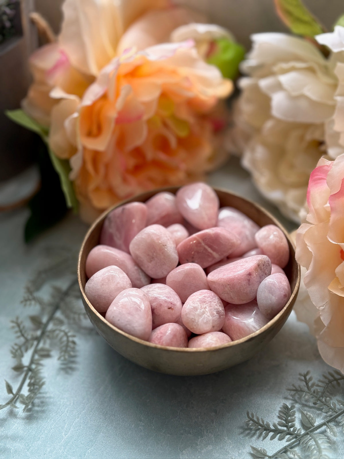 Bowl of Tumbled Pink Petalite Stones