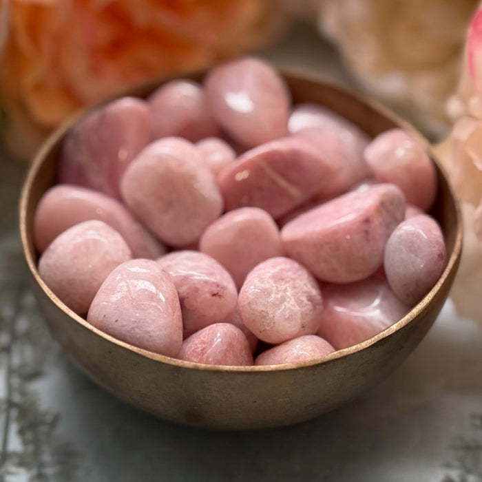 Bowl of Tumbled Pink Petalite Stones