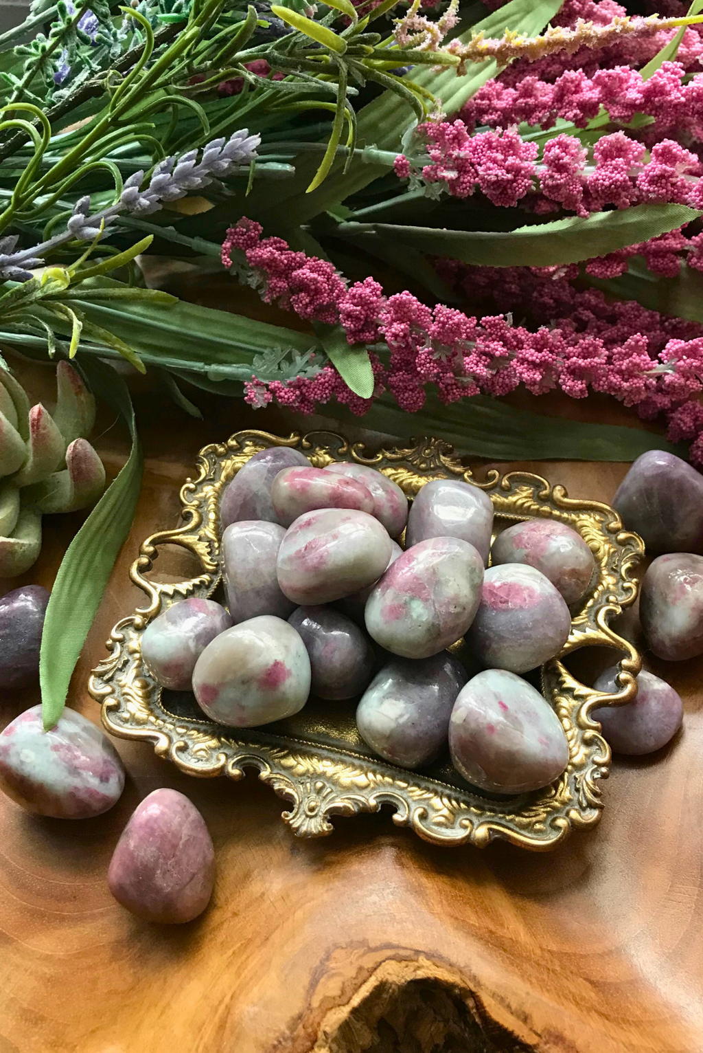 Tumbled Pink Tourmaline in Lepidolite for Tenderness