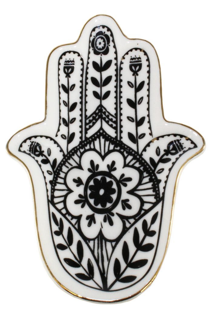 Floral Hamsa Gilt Ceramic Dish