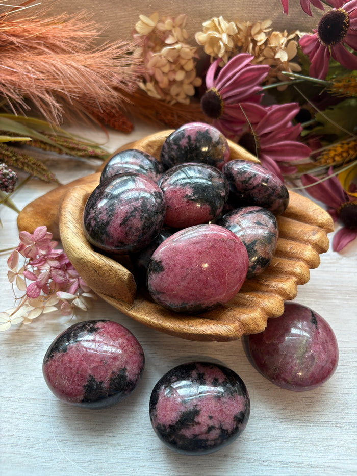 Rhodonite Palm Stones for Emotional Balance & Compassion