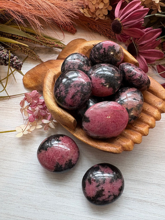 Rhodonite Palm Stones for Emotional Balance & Compassion