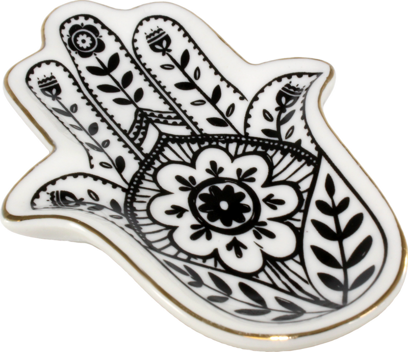 Floral Hamsa Gilt Ceramic Dish