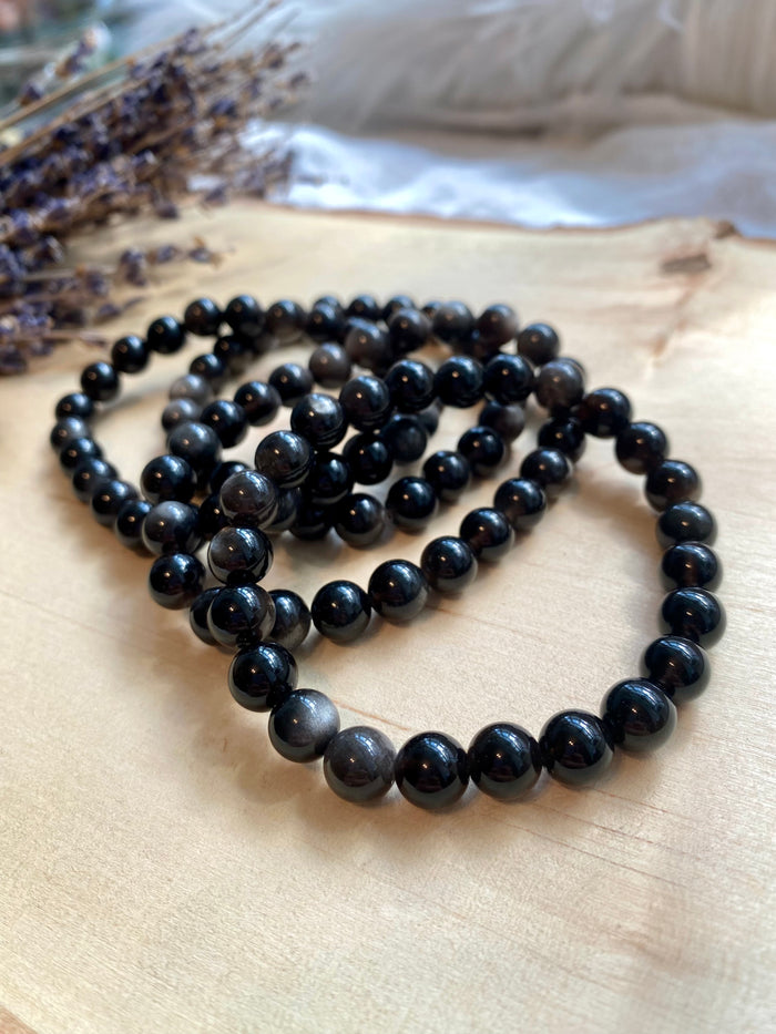 Silver Sheen Obsidian Beaded Gemstone Bracelet