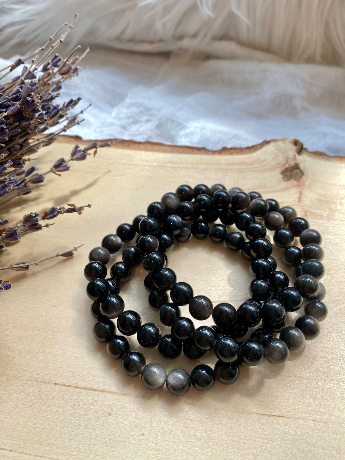 Silver Sheen Obsidian Beaded Gemstone Bracelet