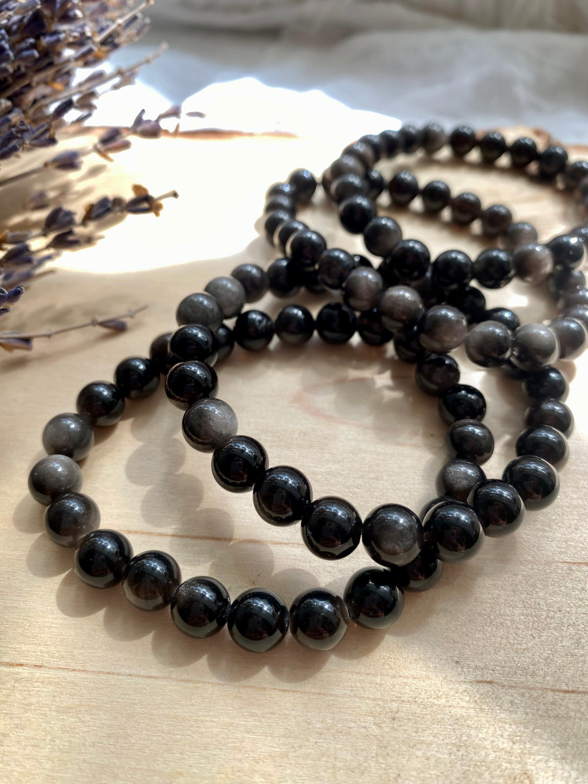 Silver Sheen Obsidian Beaded Gemstone Bracelet