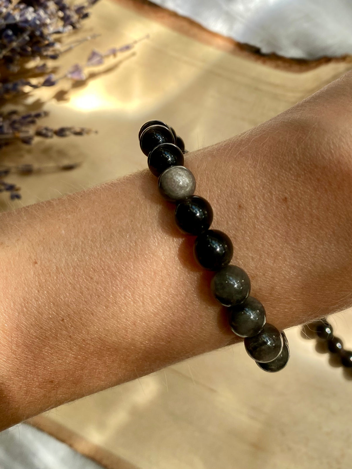 Silver Sheen Obsidian Beaded Gemstone Bracelet
