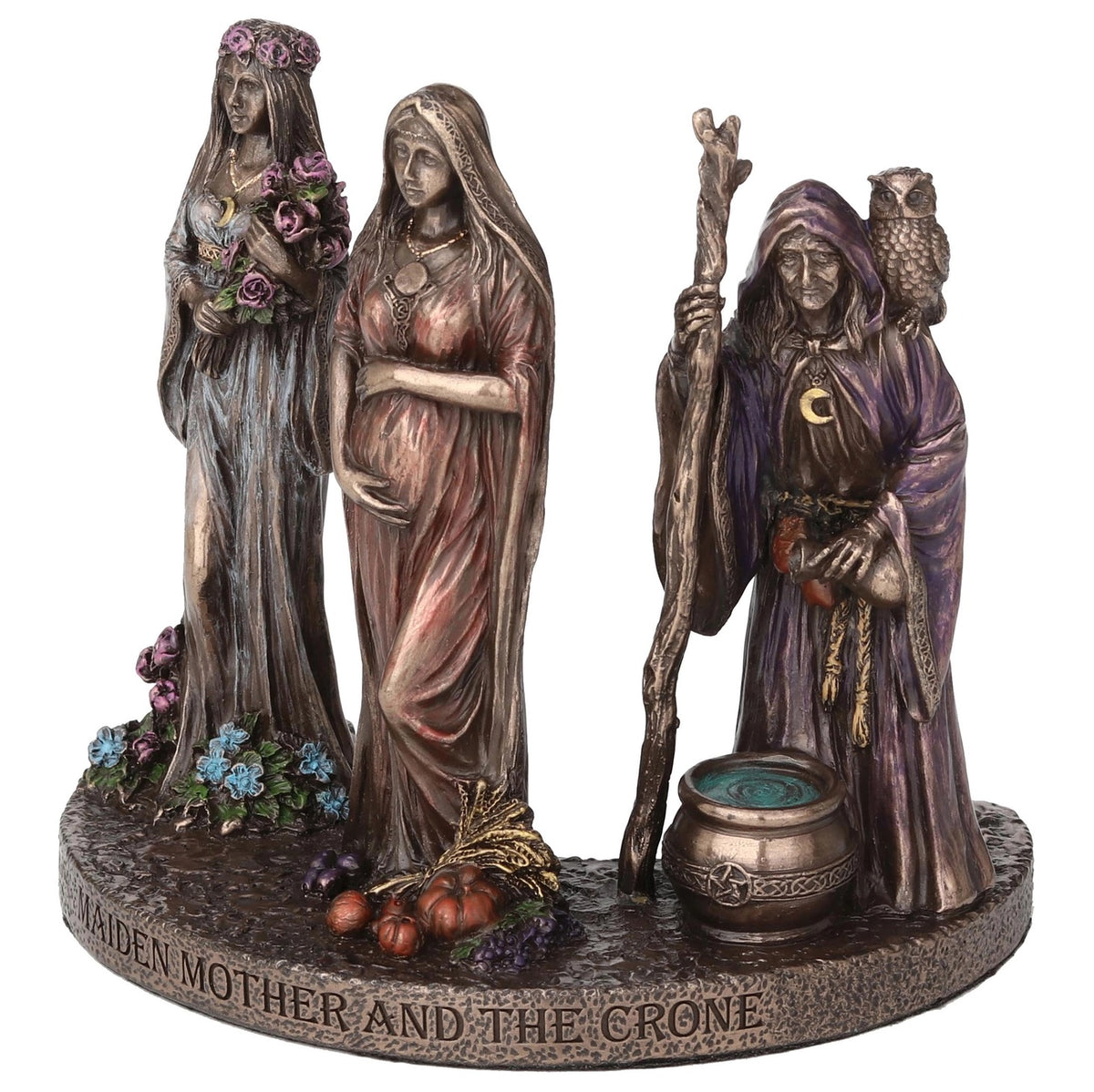 Triple Goddess Maiden, Mother, and Crone Cold Cast Bronze Statue