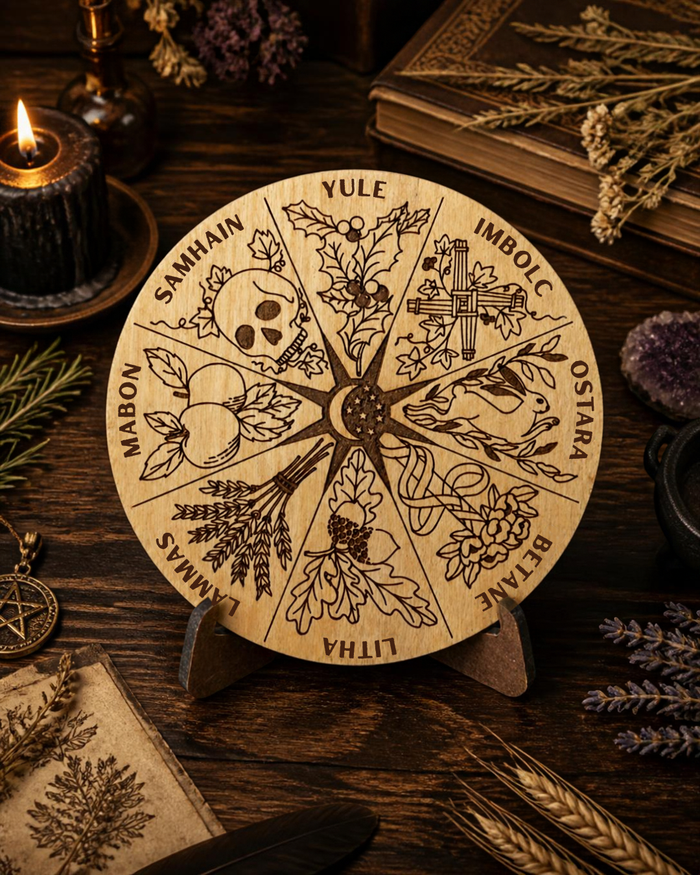 Mini Wooden Wheel Of The Year Plaque & Ritual Guidebook