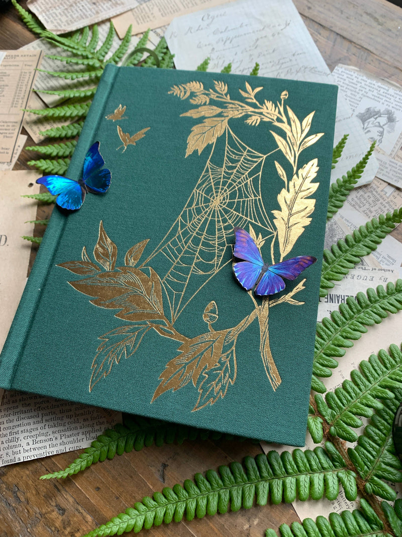 Forest Cobweb Sketchbook with Green Linen Binding & Foil Stamping
