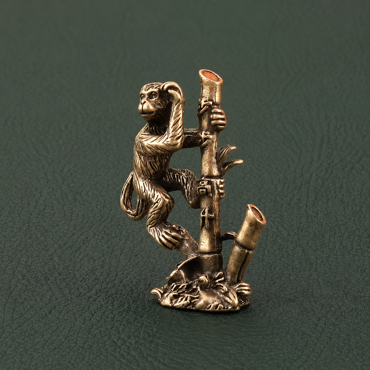 Solid Brass Monkey on Bamboo Branch Figurine