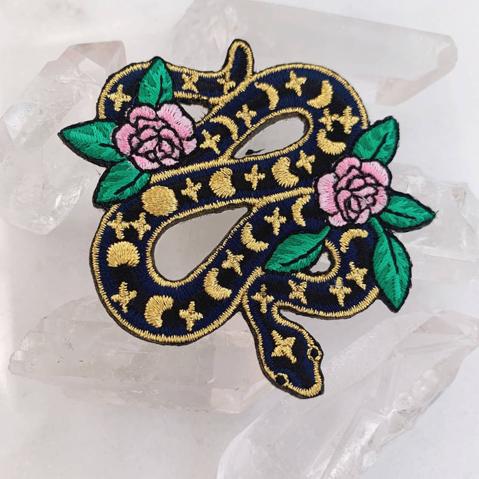 Snake & Flowers Embroidered Patch