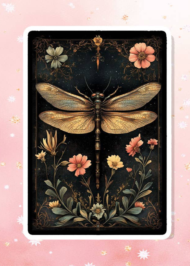 Victorian Floral Dragonfly Vinyl Sticker