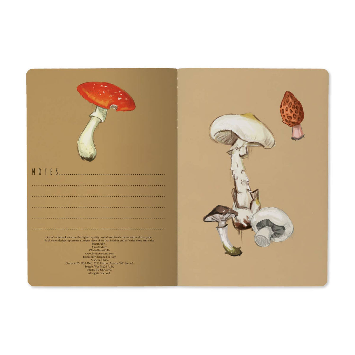 White Mushroom A4 Lined Notebook