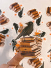 Raven with Books Clear Vinyl Sticker